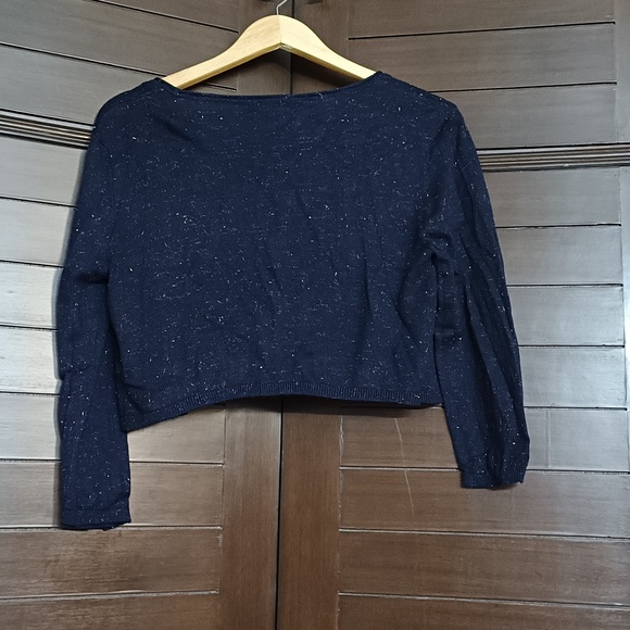 Only Navy Blue Shimmery Open Front Crop Shrug - Picture 3 of 5